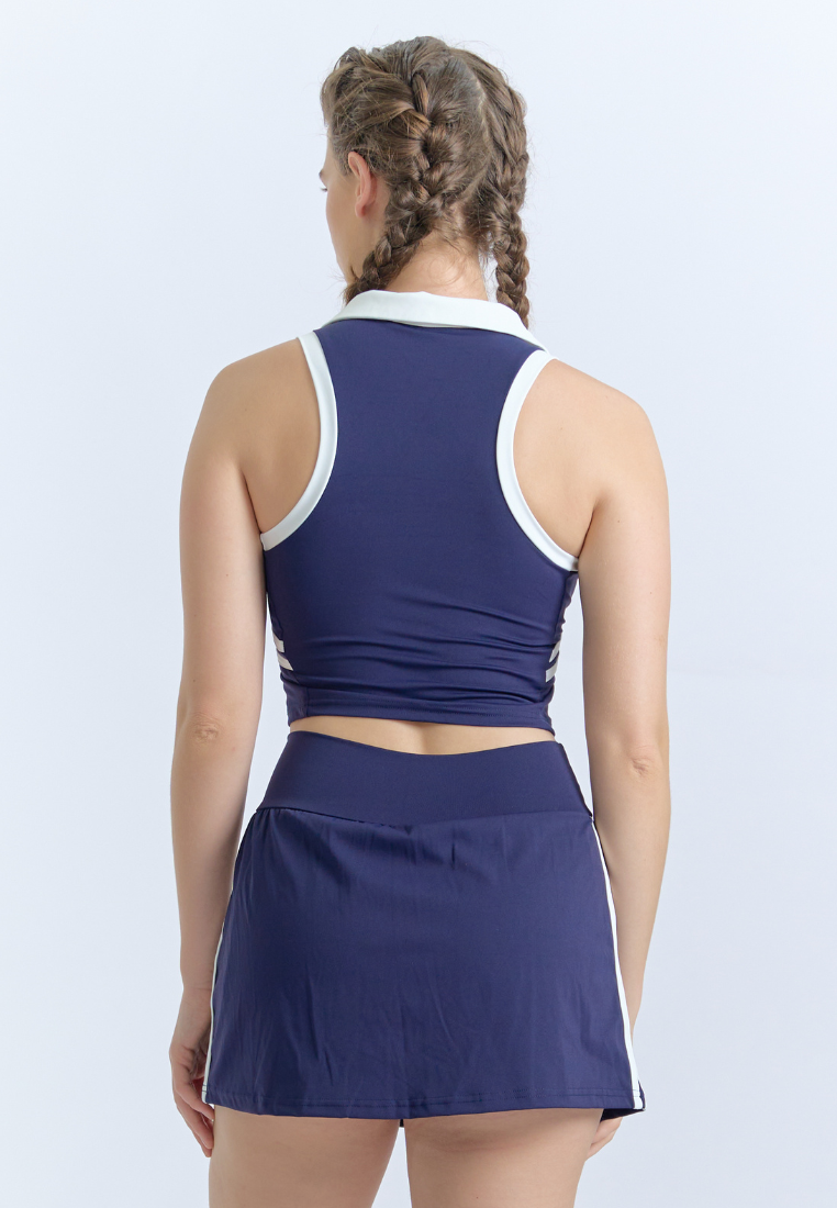 Billie Stripe Sleeveless Cropped Polo Top & Stripe Detail Skort